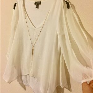 White, w/ small holographic fibers, blouse